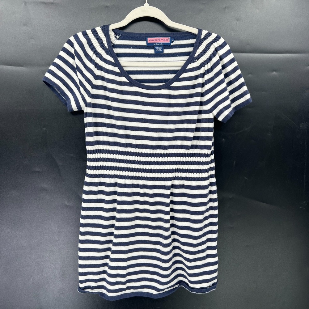 Vineyard Vines retro y2k navy blue white tripe tunic babydoll top coastal preppy